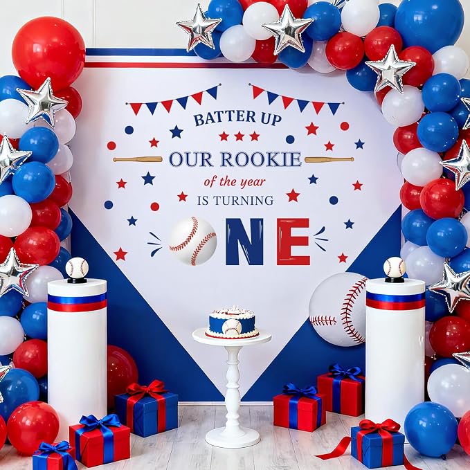 LHIUEM Baseball Themed First Birthday Arch Decals Batter UP Our Rookie of THE YEAR IS TURNING ONE Inspiration Quotes Stickers 1st Year Happy Birthday Sign for Baseball Theme Party Backdrop Baby Shower - Image 3