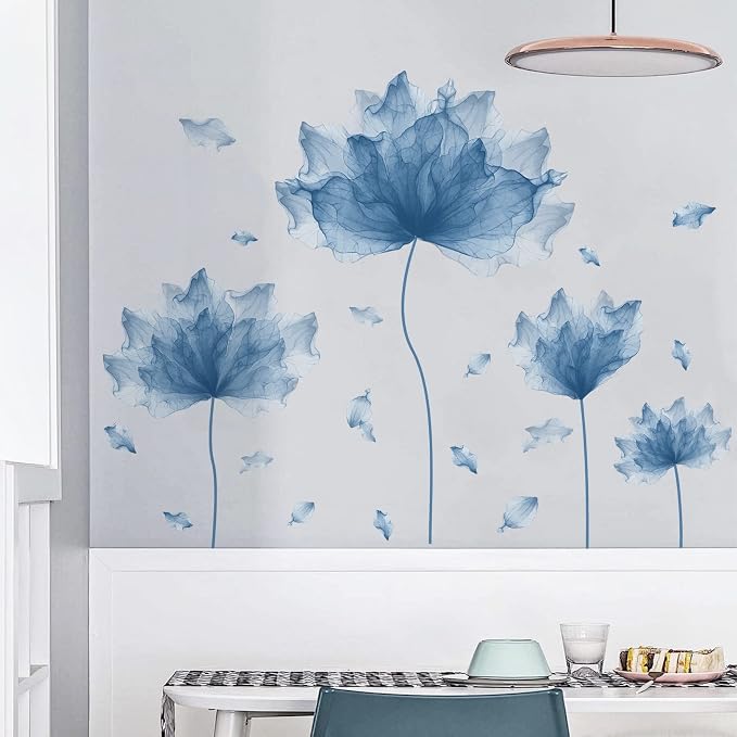 59.1'' x 49.6'' Flower Petal Wall Decal Floral Wall Sticker (Blue) | Removable waterproof peel and stick wall art for nursery, baby room, classroom, living room, bedroom, office and bathroom by RoyoLam