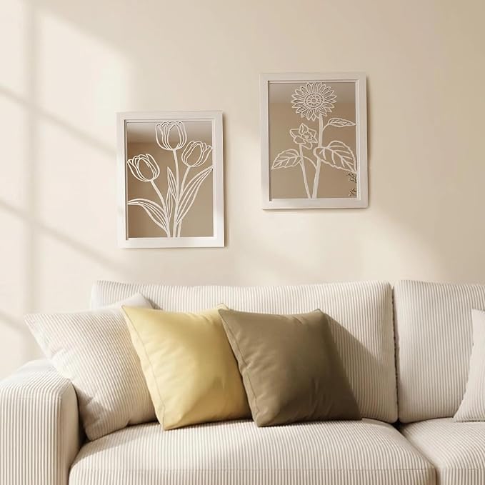 2 Set Farmhouse Mirrors for Wall Decor Living Room Bedroom Bathroom Entryway Wood Rustic Framed Decorative Accent Hanging Wall-Mounted Mirror Set -Distressed White 15.7 in - Image 7