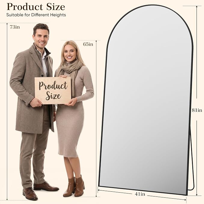 81"x41" Arched Full Length Mirror, Full Body Floor Mirror, Black - Image 2