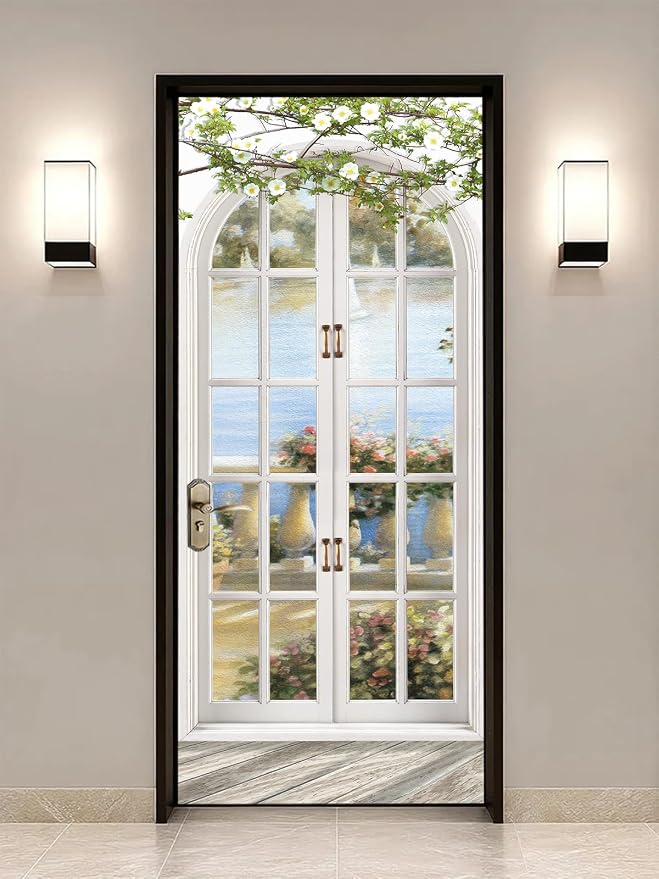 artfanke 3D Peel and Stick Door Sticker 30.3"x78.7"- European Style Arch Pastoral Door Murals Wallpaper Self-Adhesive Wall Decal for Bedroom Decor(2 Sheets/Set) by artfanke
