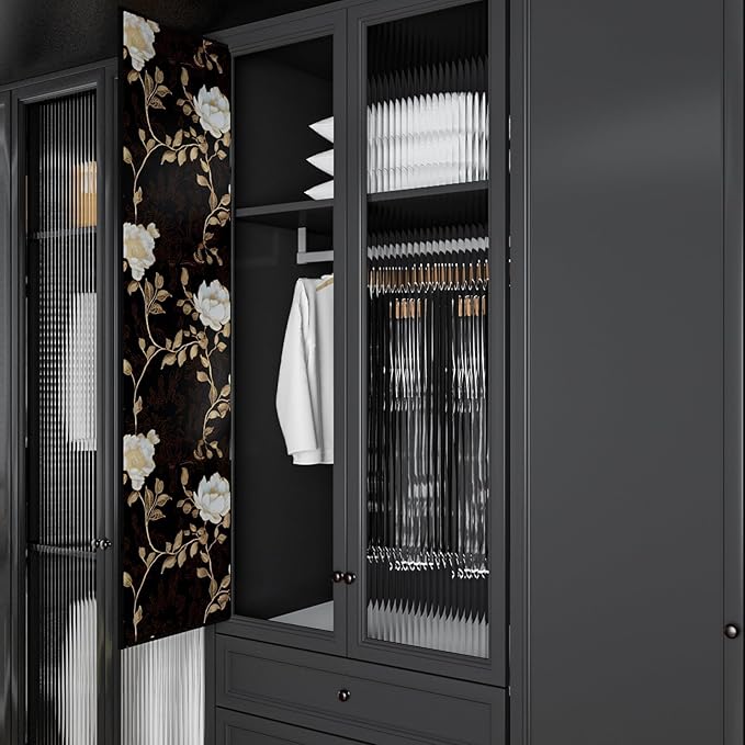 Laatse Vintage Dark Black Golden Floral Wallpaper Peel and Stick 17.5"x393" | Self Adhesive/Removable/Waterproof/Thick Vinyl Contact Paper for Bathroom Bedroom Shelf Cabinet Drawer,Prepasted,Easy Peel - Image 7