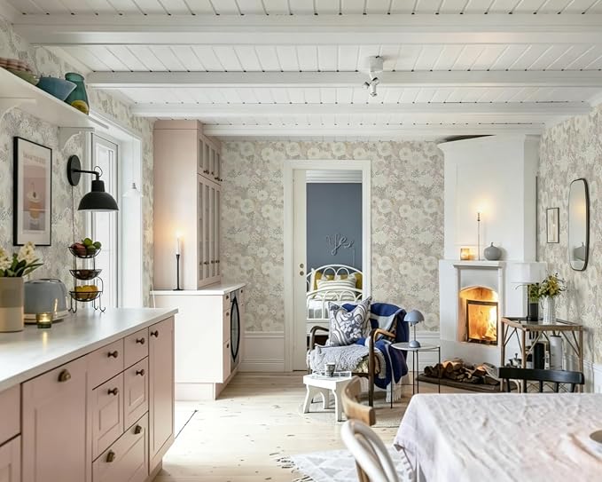 Peel and Stick Wallpaper Floral Beige Contact Paper Vintage Wallpaper Neutral Cottage Boho Farmhouse Removable Renter Friendly Waterproof Wall Paper for Cabinets Kitchen Botanical Vinyl 78.7" x 17.3" - Image 8