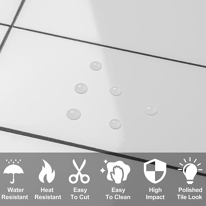 AULIGET 100-Piece Polished White Thick PVC Peel and Stick Backsplash, 3" x 6" Waterproof Subway Tile Peel and Stick Wall Tiles for Kitchen & Bathroom - Image 3