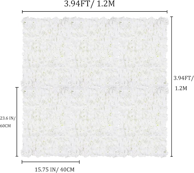 BLOSMON Flower Wall Panel Backdrop - 6 Pcs 24 x 16 Inch White Artificial Hydrangea Floral Backdrop for Wedding Party Baby Bridal Shower Decor, Hanging Fake Silk Flower Backdrop Decoration | 24 x 16 Inch Floral Wall for Wedding Party Baby Bridal Shower ... - Image 2