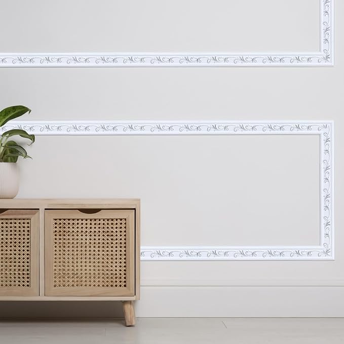 White Silver Peel and Stick Crown Molding Trim, 13.1 ft X 1.8" - Image 6