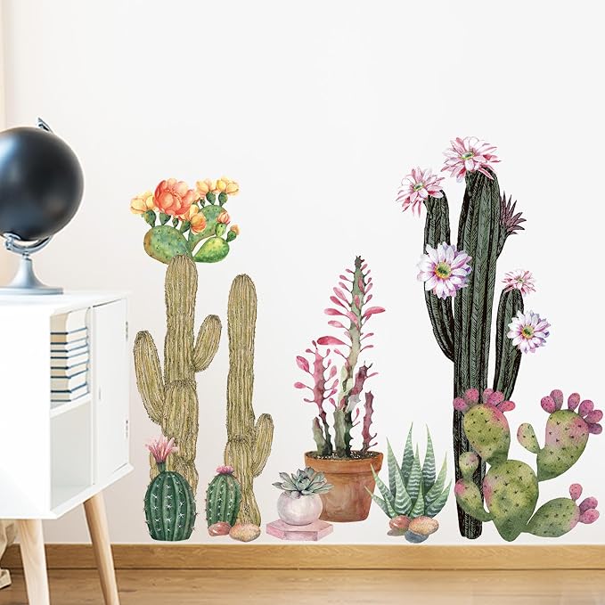 Cactus Wall Stickers Boho Cacti Wall Decal Tropical Green Plant Wall Art Decor Peel and Stick Flower Potted Wall Sticker for Living Room Bedroom - Image 3