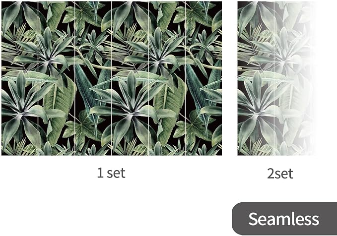 Tropical Peel and Stick Watercolor Green Leaves Wall Mural, Leather Textured Vintage Self-Adhesive Wallpaper for Bedroom Living Room Background Wall Decor, Black Background, 137'' x 98'' - Image 4