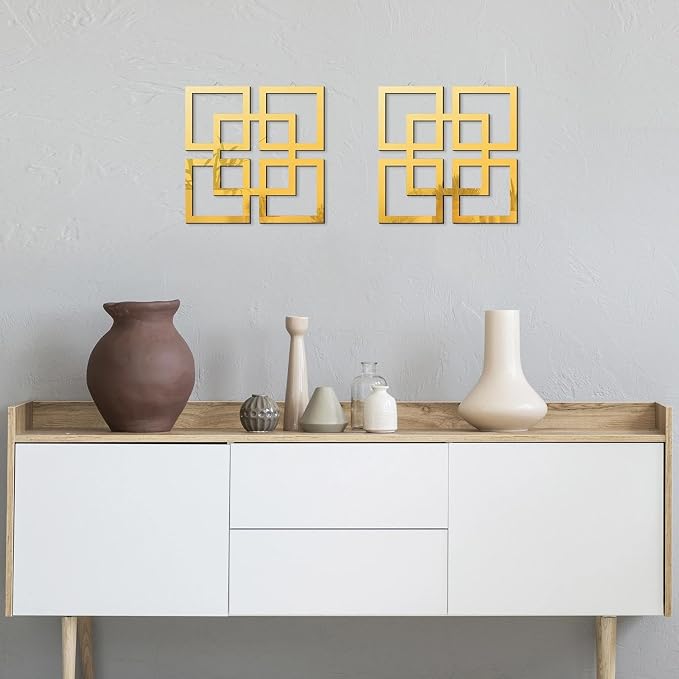 flangairy 2 Piece Gold Geometric Wall Mirrors, 11.8 Inch Wooden Frame Acrylic Mirror Decor for Bathroom Bedroom Living Room Modern Farmhouse Home Decorations - Image 3