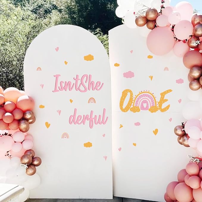 LHIUEM Boho Rainbow 1st Birthday Decals Cloud Rainbow Sweet Heart Shaped Decorations Wonderful Baby Girl Gift Bohemian Isn’t She Onederful First Birthday Stickers for Party Banner Backdrop Supplies - Image 2