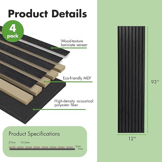 Art3d 4-Pack 12" x 93" Soundproof Wood Slat Panels, 31 sq.ft Acoustic Wall Panels, 3D Wall Panels with Wood Slat Design, Decorative Wood Wall Panel for Accent Walls-Grey Oak - Image 3