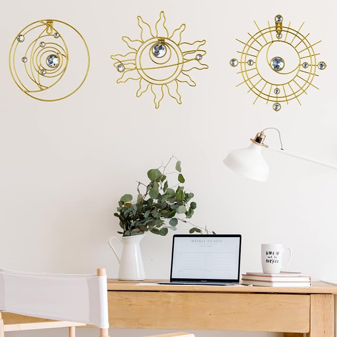 Metal Golden Wall Decor Abstract Sun Moon Star Wall Art, Planet Wall Decor - Image 3