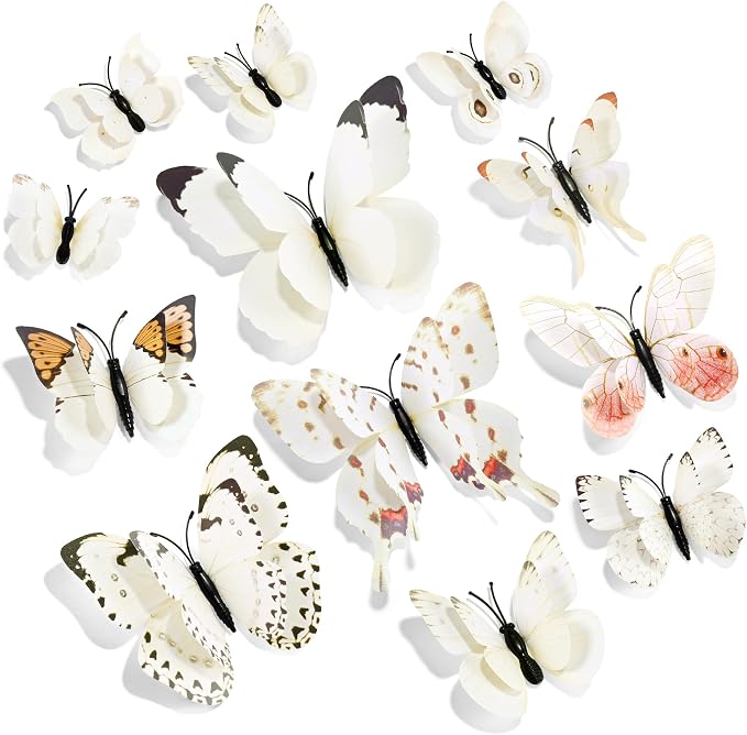 SAOROPEB 3D Butterfly Wall Decor, 72 Pcs White Butterfly Decorations | Double Layer for Party Decorations Locker Decor Refrigerator Decal, Reusable by SAOROPEB