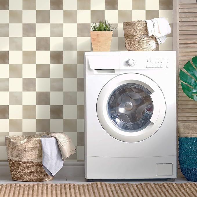 Ismoon Checkered Wallpaper Peel and Stick Neutral Mosaic Checkered Contact Paper 17.3in x 32.8ft Vintage Removable Self-Adhesive Wallpaper for Bathroom Bedroom Kitchen Shelf Liner Vinyl - Image 3