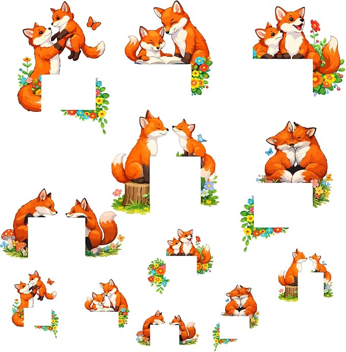 PLIGREAT 21 Pcs Cute Fox Wall Stickers, Cartoon Animal Wall Decals for Door Peel and Stick Vinyl Fox Switch Stickers for Nursery Bedroom Living Room Bathroom Home Door Corner Decor - Image 5