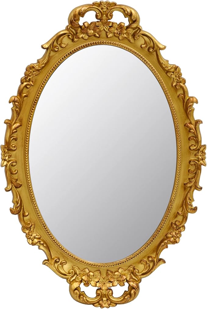 Tstarer Vintage Decorative Gold Framed Mirror, Small Oval Wall Hanging Mirror -Small- 9.6" W x 14.3" L (Gold) by Tstarer