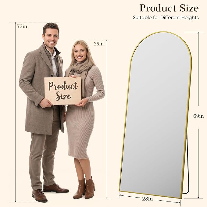 69"x28" Arched Full Length Mirror, Full Body Floor Mirror, Gold - Image 2