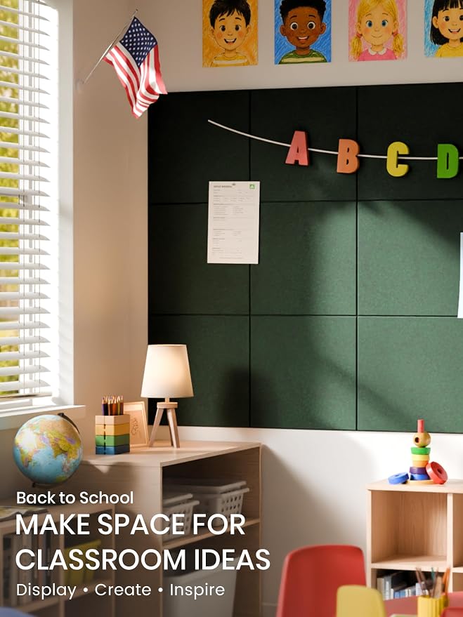 Bumusty 36"x 24" Large Felt Bulletin Board Tiles, Pine Green | 6-Pack Cork Board Alternative, Wall Decor, 30 Pushpins, 30 Adhesive Tabs, Vision Board, Office, Classroom, Home, Dorm - Image 5