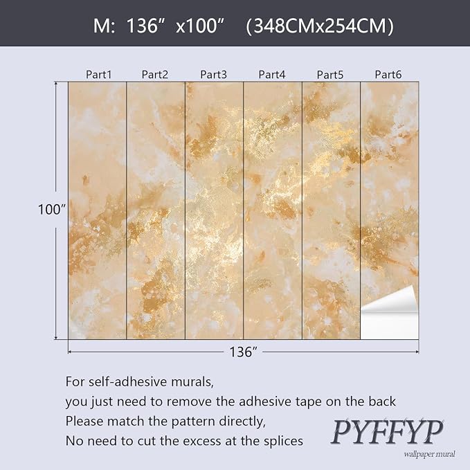 PYFFYP-Gold Marble Peel and Stick Wallpaper murals Abstract Art Sticker - Image 5