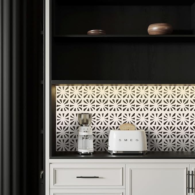 Ismoon Peel and Stick Wallpaper Boho Geometric Wallpaper Black and Beige Contact Paper 17.3'' x 78.7'' Removable Self-Adhesive Wall Paper Vintage for Cabinets Bathroom Bedroom Wall Decor - Image 4