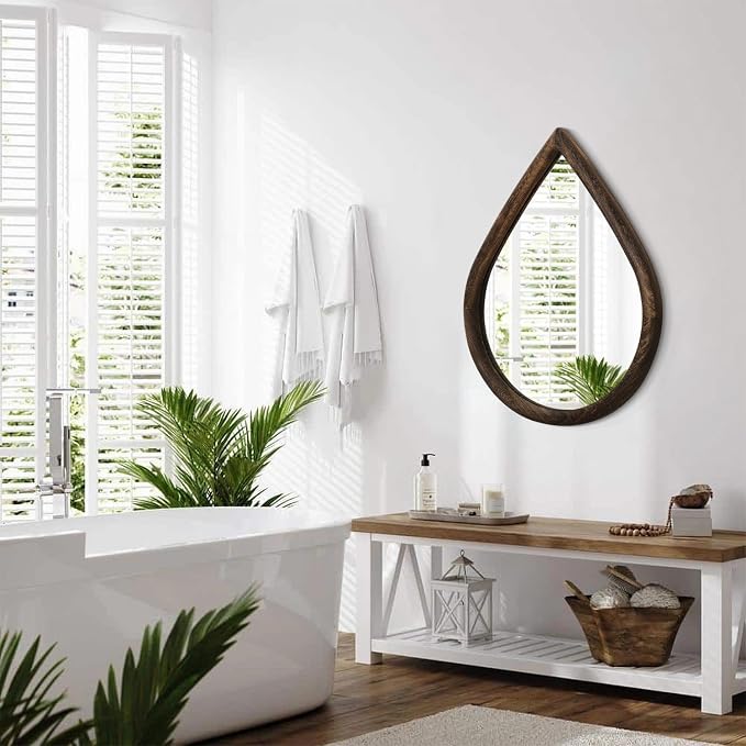 Teardrop Mirror Wall Decor Large Wall Mounted Mirrors with Wood Frame Vintage Wall Art Mirror Rustic Farmhouse Decorative Mirrors for Bathroom Entryway Living Room - Image 6