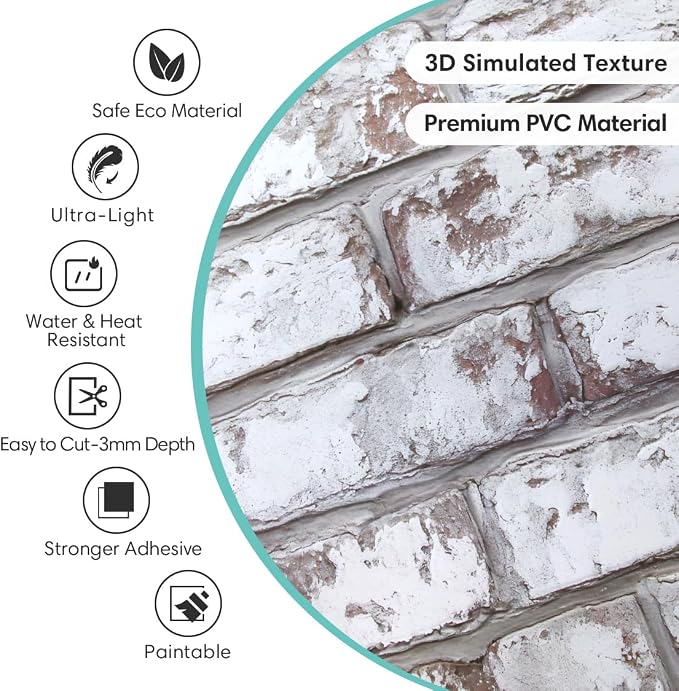 Commomy 10 Pcs Peel and Stick Brick Tile Thin PVC 10 pcs 11.8"x 11.8" | Small Size 3D Faux Brick Wall Panels Printable Fake Brick Wallpaper for Bedroom,Kitchen (Covers 9.7 sq.ft) - Image 4