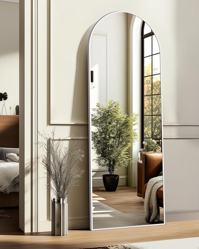 Arched Full Length Mirror, 56"x15" Standing Body Mirror for Wall, Silver - Image 5