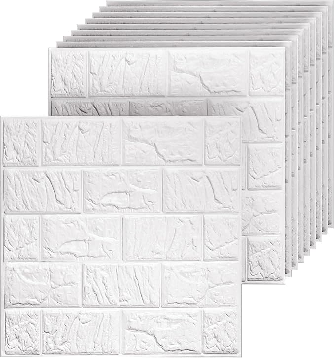 3D Wall Panels Peel and Stick Faux Foam Brick Wallpaper Covering | White 40 PCS 11.8"×11.8" Self Adhesive Stone Wall Tiles for DIY Interior Wall Decor by Umedol