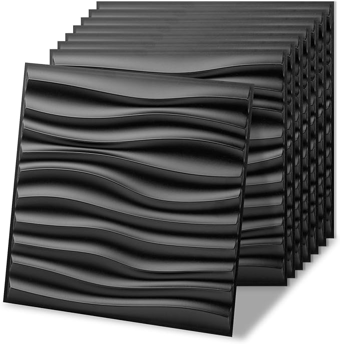Art3d 20 Pack Decorative 3D Wall Panels, 19 Sq.Feet PVC Interior Wall Décor, 11.8"x11.8", Black by Art3d