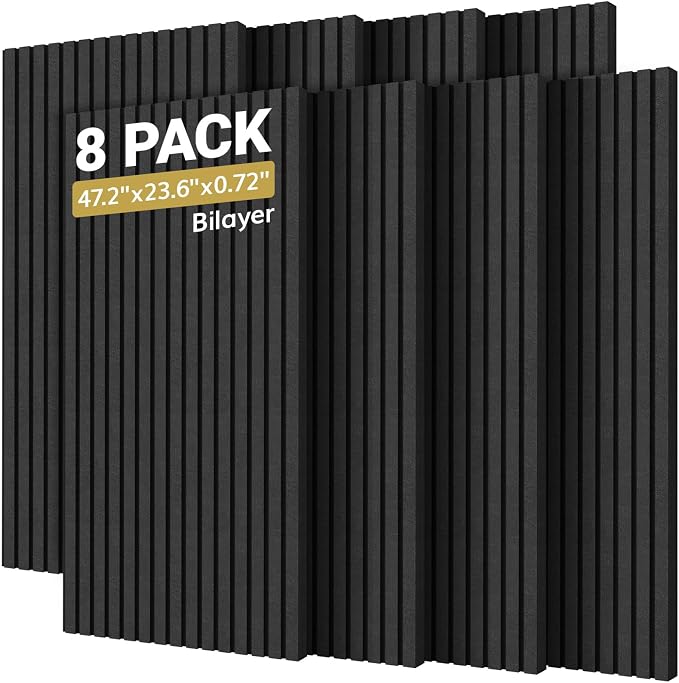 TONOR 8-Pack Bilayer Acoustic Panels Large Self-adhesive, 47.2'' * 23.6'' * 0.72” Adhesive Wall Panel, Large Soundproof Tiles for Echo Absorbtion, Acoustical Barrier of Polyester Fiber, Black by TONOR