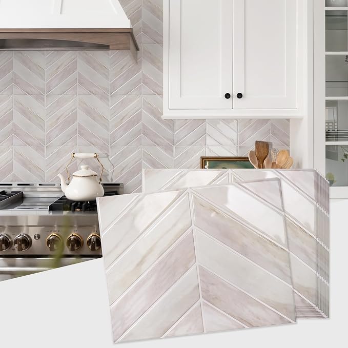 STICKGOO Herringbone Peel and Stick Backsplash, Eurasian Wood, 10 Sheets | 12.6 x 9.7 in, Thicker Rectangular Vinyl Stick-On Wall Tiles, Easy Alignment, Waterproof, Easy to Clean, Kitchen/Bathroom by STICKGOO