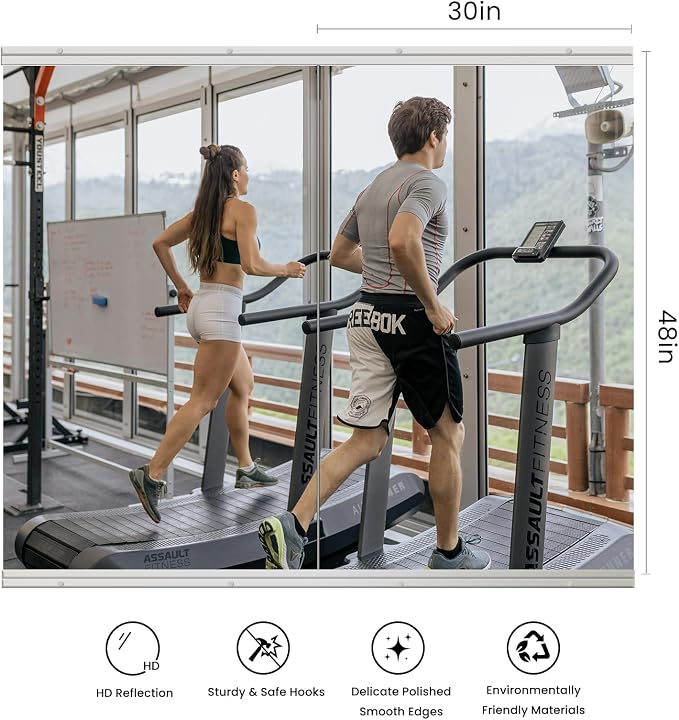 JAMBALAY Tempered Glass Home Gym Mirror, 2Pcs 48"x30" Large Gym Mirror, HD Large Full Body Mirrors for Dance, Yoga, Frameless, Fitness, Garage - Image 4
