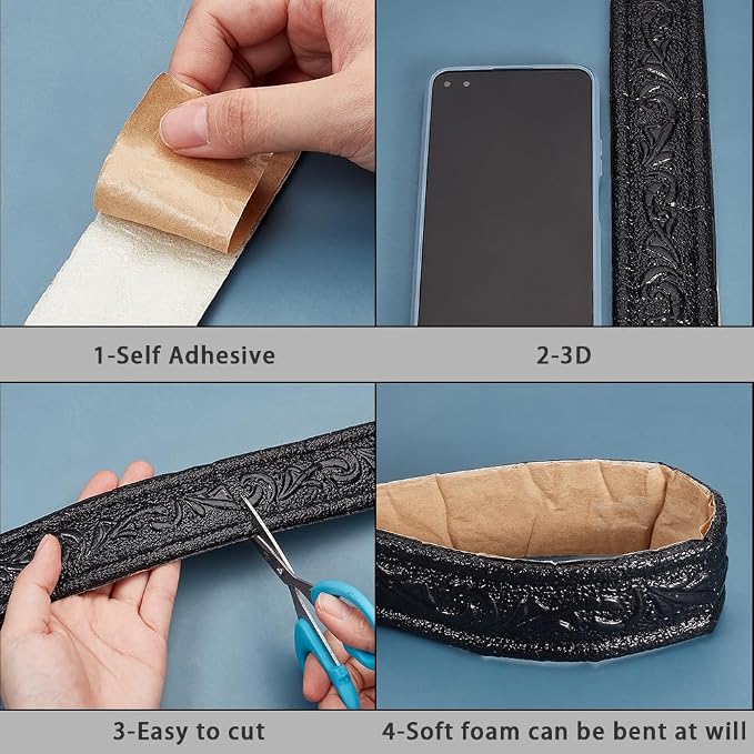 CRASPIRE 90x1.8in Peel Stick Foam Molding Black Baseboard Trim Self Adhesive Crown Flexible Foam Mirror Wallpaper Sticky Border 3D Wall Edging Lines Base for Hotel Home DIY Decoration - Image 5