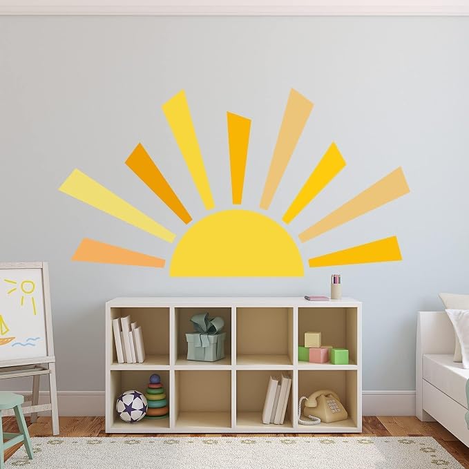 42.1x23.6 inch Boho Half Sun Wall Decal - Large Sunshine Wall Stickers, Vinyl Removable Peel and Stick for Nursery Room Playroom Decor by Denylopro