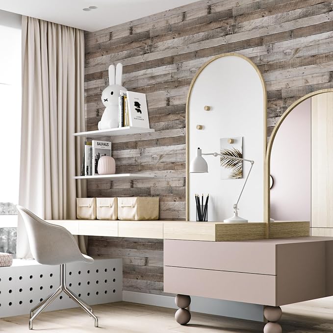 Vintage Wood Wallpaper Rustic Stick and Peel Self Adhesive Distressed Look Vinyl Shelf Home Panel Wall Paper Covering Film 17.3"×1200" - Image 8