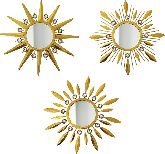 Champagne Gold Round Mirrors for Wall Art Pack of 3 Decorative Mirror by Manortang