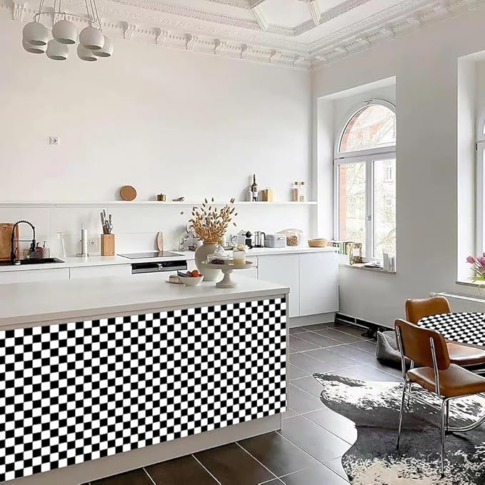 Black and White Contact Paper Mosaic Checkered Peel and Stick Wallpaper Lattice Self Adhesive Waterproof Vinyl Roll for Bathroom Kitchen Backsplash Cabinets Shelf Liners Drawers 17.3"x80" - Image 5