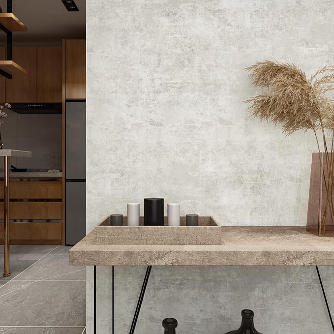 VEELIKE Distressed Concrete Wallpaper Peel and Stick Light Grey Limewash Wallpaper for Bedroom Living Room Accent Wall 24''x354'' Self Adhesive Removable Concrete Look Wall Paper for Bathroom Renters - Image 2