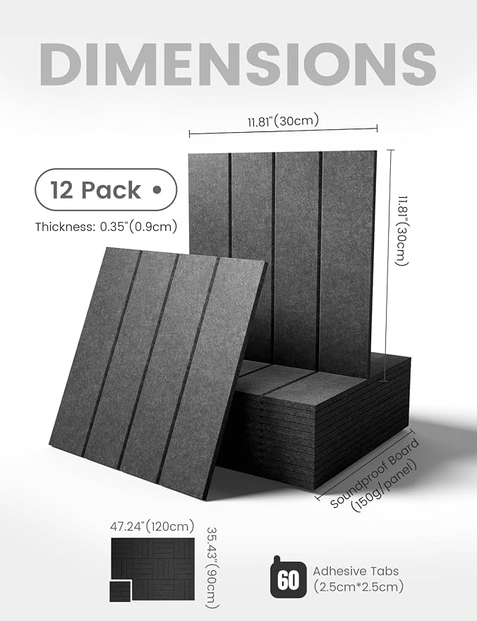 Fluxynara 48" x 36" Large Felt Bulletin Board, Charcoal Gray | 12 Pack Cork Board Alternative with 60 Safe Adhesive Tabs, Pin Boards for Wall Decor, Home, Office, Classroom,Dorm - Image 2