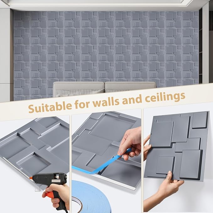 Heikki 30 Pack 3D Wall Panel for Interior Wall Décor, PVC Flower Textured Wall Panels for Living Room Bedroom Hotel Office, 11.8"x11.8", Double-Sided Tape (Gray-YJ) - Image 3