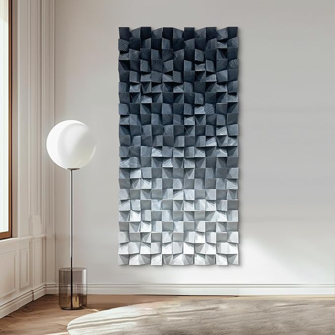 LIUZEYUE - Large Blue and White 3D Wooden Block Wall Art 3D Art Wall Decor Textured Wall Art Wood Wall Decor for Office Living Room 15.7"x31.5" by Unknown