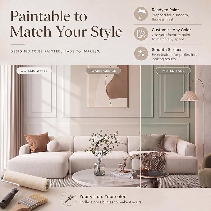 Pangda 3 Set Peel and Stick Wall Molding Kit Panel, 32x47in+63x47in | Premade, Wainscoting Accent Panel, Wall Moulding Kit, 3D, for Interior and Outer Layer, Ready to Assemble, Accent Molding - Image 6