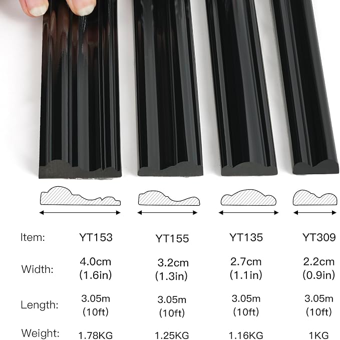 Flexible Chair Rail Panel Molding Finish Trim ，10FT*1.3IN Peel and Stick Black Self-Adhesive DIY Wall Molding Trim for Frame,Home Decoration & Wall Protection - Image 3