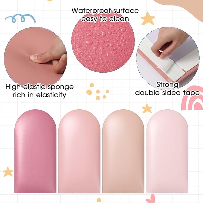 Jetec 6 Pcs Kids Wall Padding Panels, 1.18 Inch Thick Foam Wall Protector, 15.75 x 7.87 Inch Soft 3D Pink Safety Panels for Nursery & Playroom - Image 3