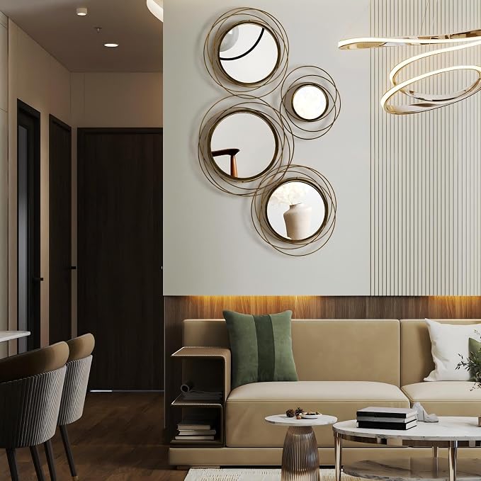 Hicarer 4 Pcs Decorative Wall Mirror Round Modern Circle Mounted Mirror Metal Wall Art Decor for Bedroom Living Room Entryway Dining Room Hallway (Bronze) - Image 7