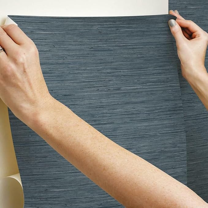 RoomMates RMK11314WP Blue Faux Grasscloth Non-Textured Peel and Stick Wallpaper, 20.5 inches x 16.5 feet - Image 8