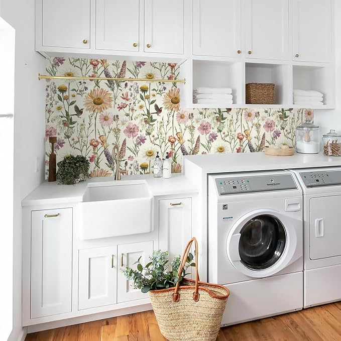Livebor Floral Peel and Stick Wallpaper for Bathroom 16.9inch x 590.5inch | Floral Bird Contact Paper Vintage Flower Wallpaper Peel and Stick Self Adhesive Waterproof Flower Decorative Wall Paper Vinyl - Image 9
