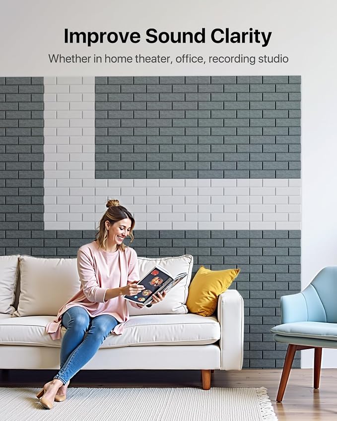 Soundsbay 12-Pack Brick Acoustic Panels, Self-Adhesive, 12"X12" | Covers 11.6 sq ft, 150kg/m³ High-Density Polyester, Soundproof Wall Panels for Recording Studio, Home Theater, Office White - Image 4