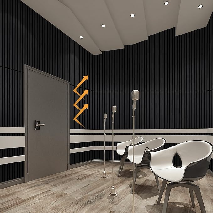 Wood Panels for Wall Acoustic Slat Wall Panels 4-Piece 47.2"×23.6" 3D Fluted Sound Absorbing Panel for Interior Wall Decor and Ceiling - Black - Image 3