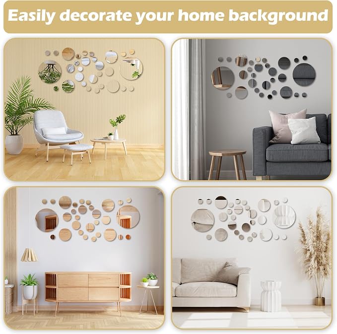 30 Pcs Round Mirror Tiles Self Adhesive, Mirror Wall Decals, Circular Glass Stick On Mirrors, Circle Mirrors for Wall Decor for Bedroom, Bathroom, Living Room, Door, 4 Sizes - Image 6